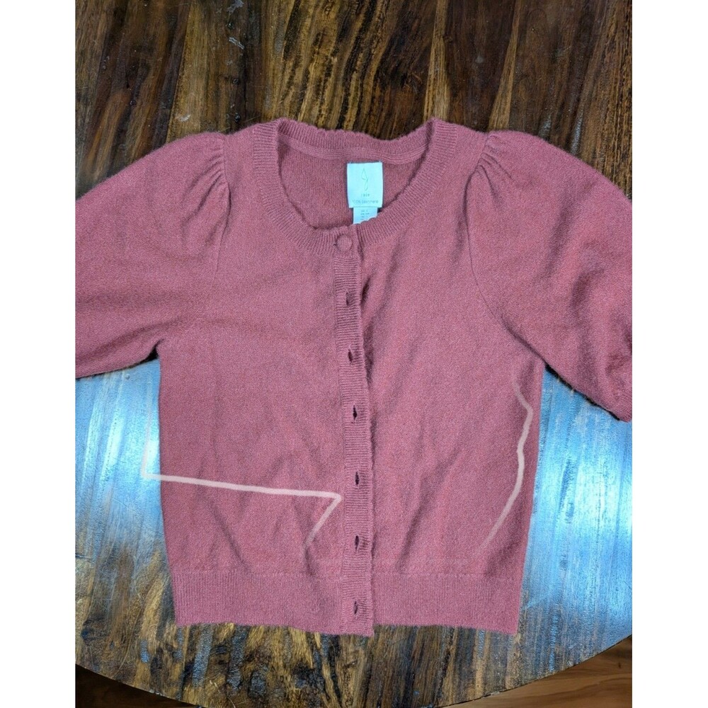 Joie 100% Cashmere Short Puff Sleeve Cardigan Muted Rose Mauve Size S - EUC